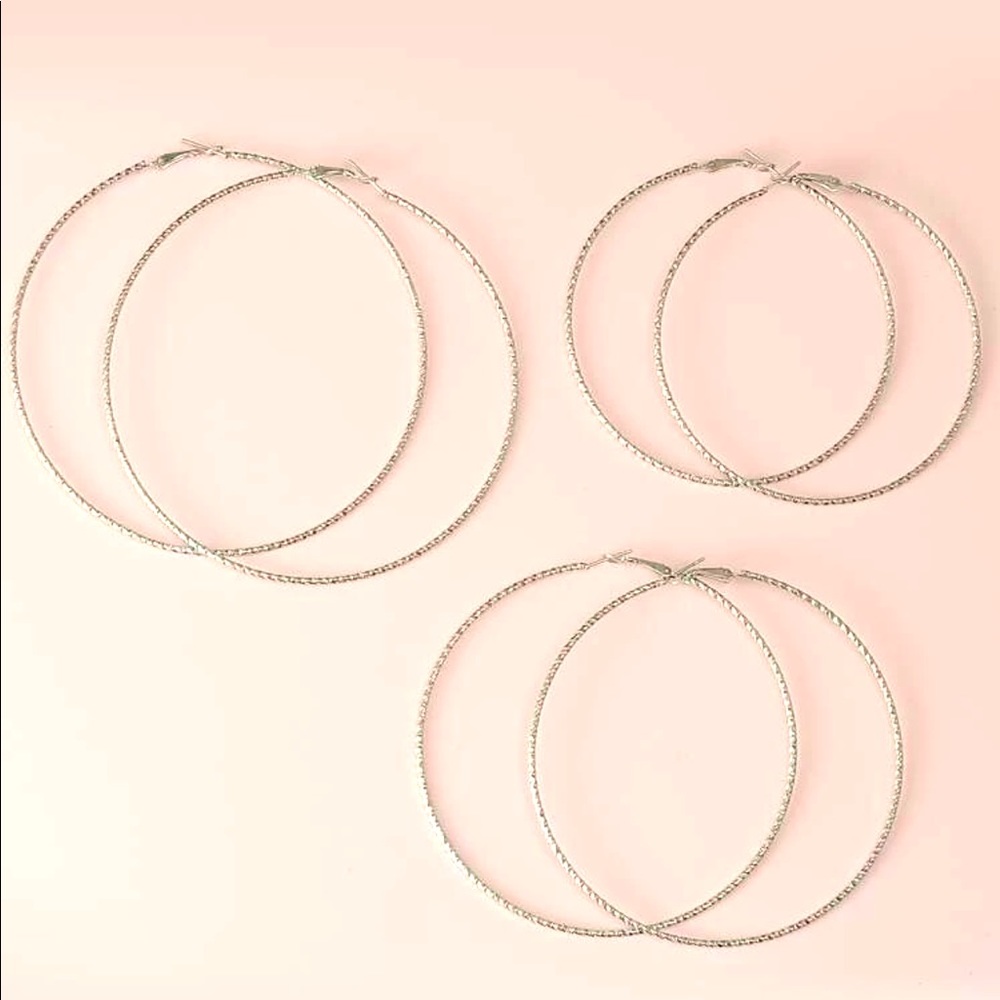 Large Silver Sparkly Hoop Earrings